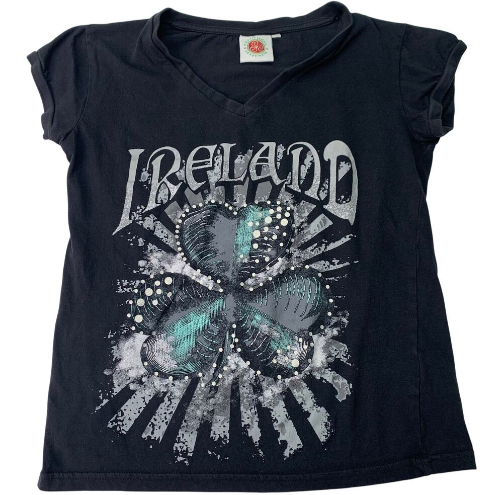 Ireland Womens Medium Souvenir St Patricks Day Craftwear Shamrock Sparkle Tee